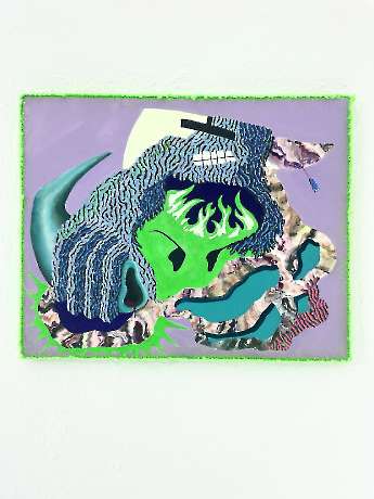 A new car to get out of the labyrinth, 2025, Acryl und Flock auf Leinwand, 80x100 cm
